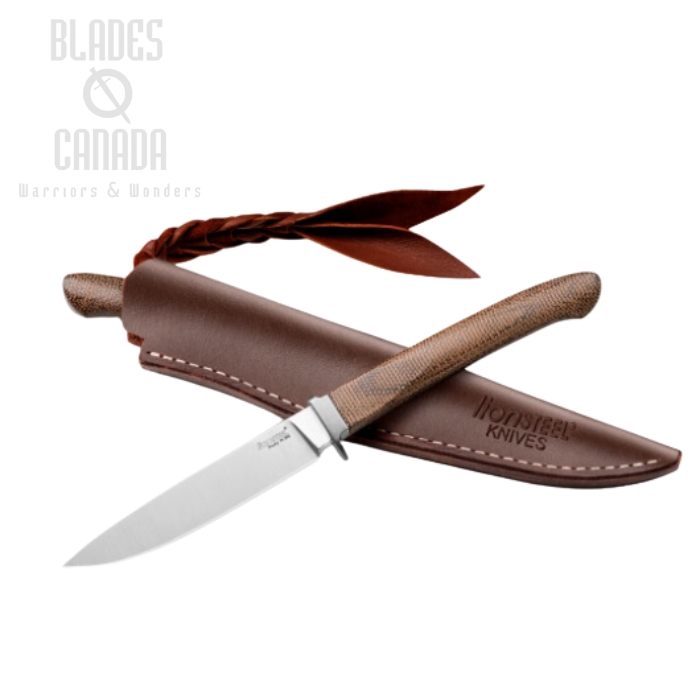 Lion Steel Ago Fixed Knife, M390, Micarta Green Canvas, Leather Sheath, AG01 CVG